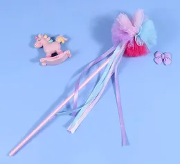 Lace Ball Pompom Rainbow Wand Birthday Party Wedding Favor Angel Princess Dress Up Magic Sticks Holiday Baby Shower Christmas Decorations