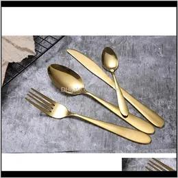 Sets Flatware Kitchen, Dining Bar Home & Gardentea Cutlery Fork Knife Spoon Matte Gold Stainless Steel Food Sierware Dinnerware Utensil Drop