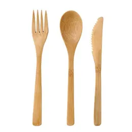 200sets 3 Pcs/Set Reusable Bamboo Flatware Portable Cutlery Sets Knives Fork Spoon Travel Camp Dinnerware Set Cooking Kitchen Tools