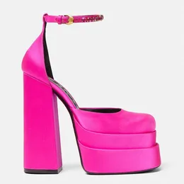 Piattaforma Satinata Da Donna Sandali Di Punta Quadrata Tacchi