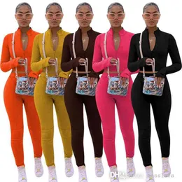 Kvinnor Tracksuits Två bitar Set Deisgner Solid Långärmad Zippers Cardigan High Waist Byxor Outfits Sportkläder Plus Storlek