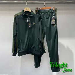 Men's Tracksuits Green Needles AWGE Jackets+Pants Casual Couple Streetwear Loose Cozy Men Women All-match Butterfly Embroidery Suit