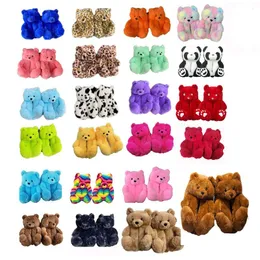 18 Styles Plush Teddy Bear House Slippers Brown Home Indoor Soft Anti-slip Faux Fur Cute Fluffy Pink Slippers Winter Warm Shoe Party Favor