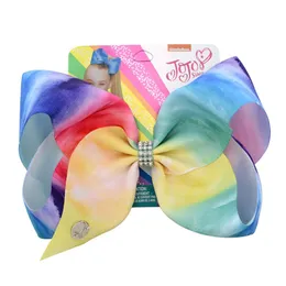 8 inch Jojo Bowknot Hairpin Kids Rainbow Unicorn Barrette With Diamond Cartoon Hair Bows Barrette Baby Hairs Clips