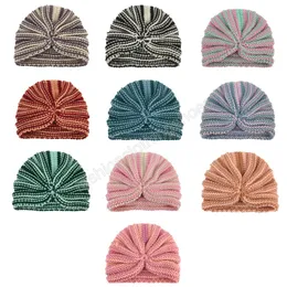 Baby höst vinter varm stickad hatt barn randig tryckta turban hattar mode nyfödd söt regnbåge beanie skalle cap casual crochet cap