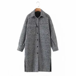 Merodi Women Winter Fashion Woolen Gray Za Coats Female Stylish Single Breasetd Thick Outwear Ladies Pockes Long Jackets Ovesize 211029