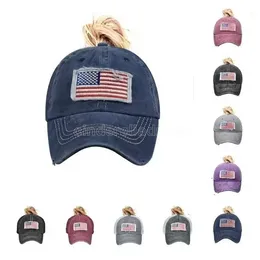 Adult Party Hats Cotton washed Ponytail Hat National Flag Embroidered Baseball Cap Outdoor sun Sports USA cap Festive 9 style WJY591