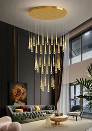 Long modern crystal chandelier for staircase luxury home decor hanging cristal lamp Large villa hallway led light fixture