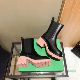 Tasarımcı-Pembe Taban Boot Moda Lüks Lastik Leathaer Patik Kadın Platformu Tıknaz Ayakkabı Lady Knight Yüksek Çizim Boyutu 35-40