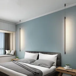 펜던트 램프 침실을위한 검은 현대적인 LED 조명 야간 스탠드 식당 바쪽 침대 옆 미니멀리즘 매달린 램프 AC110-220V