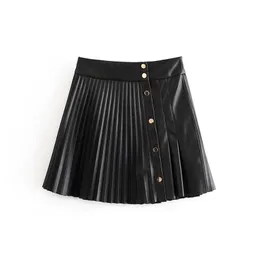 women faux fur pleated mini skirts fashion ladies button above knee solid skirt chic female england style 210521