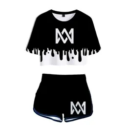 Marcus och Martinus 3D Printed Sexy 2 Piece Set Women Conjunto Feminino Kvinnor Skörd Top och Shorts Set Två Piece Outfits Matching X0428