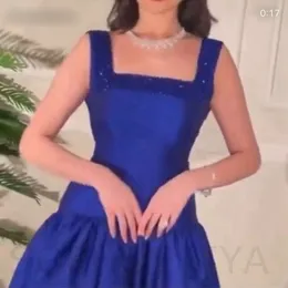 Satin Royal Blue Aftonklänningar för Kvinnor Party Caftan Dubai Beaded A-Line Evening Gown Plus Size Dress