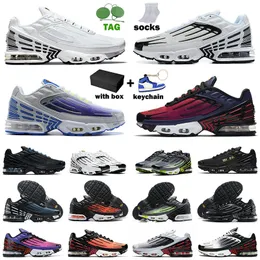 Authentic Tn Plus 3 Tuned Mens Womens Running Shoes Tns Iii Stripe White Black Laser Blue Neon Green Wolf Grey Tiger Radiant Red Grey Sneakers Trainers with Box