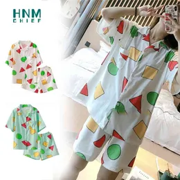 Pijama Sinchan Pajamas костюмы с коротким рукавом Pajamas набор комфортабельные девушки дома пижама пружины и летом голень ночная рубашка Chan 210809