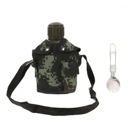 Water Bottle 1 Set 1L Heavy Cover Army Aluminum Cooking Cup Military Canteen Camping Hiking Survival Kettle Outdoor Tableware