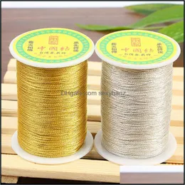 Filato Abbigliamento Tessuto Abbigliamento Una bobina Metallico oro Nylon Spago Filo Stringa Gioielli Perline Cavo intrecciato Consegna goccia 2021 Lqqgv