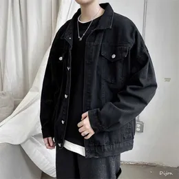 Black Denim Short Jacket Men Jeans Jacket Coats Casual Windbreaker Pockets Overalls Bomber Streetwear Man Clothing Outwear 210927