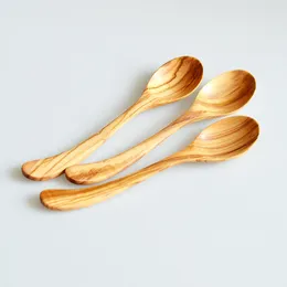 100pcs łyżka z drewna oliwnego drewniane łyżki do zupy do jedzenia mieszania mieszania gotowania długa rączka miodowa łyżka japoński styl DH8575
