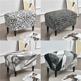Leopard Print Ottoman Cover Spandex Rektangel Avföring All-Inclusive Footpool Furniture Protector Sofa Fotstöd 211116