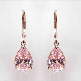 vera goccia di diamante in oro rosa per le donne rosa topazio pietra preziosa oorbellen Bizuteria 14K granato orecchino bijoux Orecchini