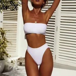 Costumi da bagno da donna In-X Costumi da bagno a vita alta Bikini brasiliano a fascia 2021 Sexy Micro Women Bathers Costume da bagno bianco Summer Biquini XL