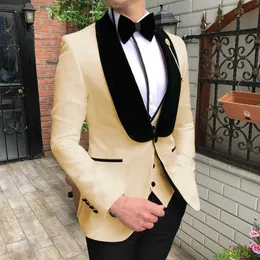 Żółty z czarnymi lapelami dla mężczyzn Custom Made Terno Slim Groom Custom 3 Piece Wedding Mens Suit Masculino (Kurtka + Pant + Kamizelka) X0909