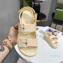 Женщины 2021 Sandal Mini Double G Желевые тапочки женские потерты тапочки роскоши дизайнерские сандалии с плоским мул регулируемый пряжкой пляж флип