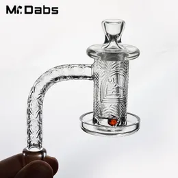 Quartz Spinner Banger Set Deep Carving Pattern Smoking Accessories with 1 Glass Terp Pearl 1 Carb Cap 1 Glass Cone Clear Joint for Bong Water Pipe Dab Rig