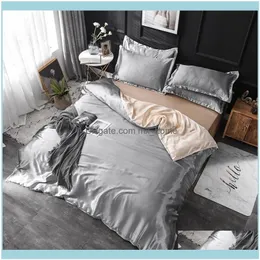 Satser Tillbehör Textil Hem Garden3 / 4 / 5PCS 100% Naturlig Silk Sängkläder med Duvet Er Sheet Pillowcase Luxury King Queen Twin Size Solid