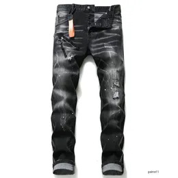 Fashion Slim Fit Mens Jeans Hip hop pants street Zipper chain decoration Rips Stretch Black Washed Motocycle Denim Panelled Trousers