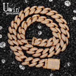 UWIN 12mm Prong Cuban Chain Micro Pasted Oced Out Out Cubic Zirconia Ожерелья Роскошные Choker Ожерелье Готические аксессуары X0509