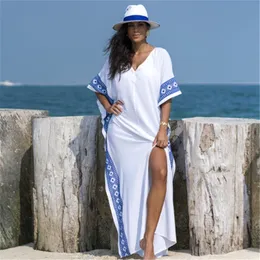 2021 Kaftan Beach Cover Up Summer Women Beachwear Cotton Tunic Oversize Bikini Cover-Ups Robe de Plage Sarong Beach Tunika # 210319