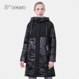 D`ocero 봄 가을 여성 자켓 고품질 여성 파카 후드 긴 퀼트 얇은 면화 방풍 의류 210819