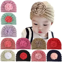 2022 Autumn And Winter Warm Children's Knitted Cap Lovely Princess Newborn Flower Hat Baby Casual Outdoor Wool Crochet Hats Beanie Skull Caps WHT0228