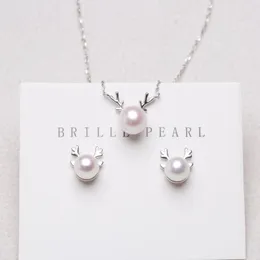 Earrings & Necklace Fashion Antlers Natural Pearl Silver Set For Women Ensemble Bijoux 2021 Conjunto De Joyas Plata Para Novia