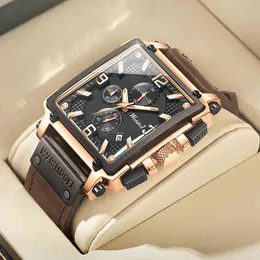 2021 New Fashion Waterproof Men's Watch Top Brand Luxury Leather Square Large Dial Sports Quartz Chronograph Relogio Masculi