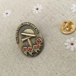 10pcs World War II Btiyish Cross with Hat Lapel Pin SOME, SOME GAVE ALL Flower Brooch Craft for Memories Badge