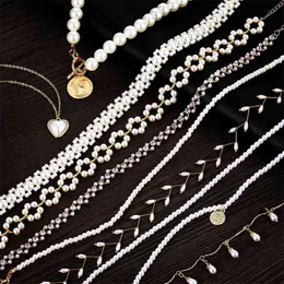 Fashion Crystal Pearl Necklaces For Women Vintage Bow Knot Flower Coin Choker Necklace Temperament Jewelry 2020