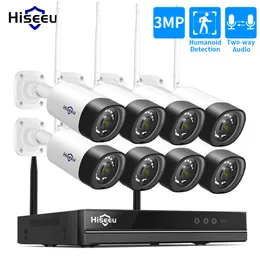 Sistema di telecamere CCTV wireless Hiseeu 3MP Audio bidirezionale per telecamera IP 1536P 1080P 2MP Sistema di sicurezza esterna Kit di videosorveglianza