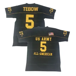 Benutzerdefinierte Tim Tebow 5# All American High School Football Jersey Stickerei genäht Schwarz Jeder Name Nummer Größe S-4XL Trikots Top-Qualität