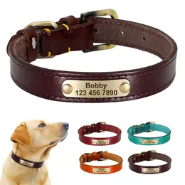 Spersonalizowany Skórzany Kołnierz Pies Trwałe Dostosowane Pet Dog Collar Grawerowane ID Tag Collars dla małych średnich Dużego Psy 210712