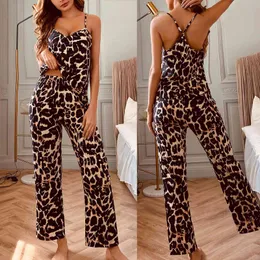 Pyjamas Dammode Leopardtryckt Sexig Pyjamas Pour Femme Slingväst Sleep Tops Pijamas Sexiga Underkläder Dam Nattkläder X0526