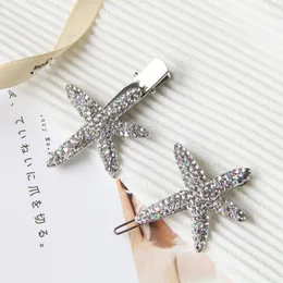 Hårklämmor Barrettes för kvinnor Fashionabla Crystal Starfish Hairn Pin Light Luxury Geometric Party Accessories Smycken grossist