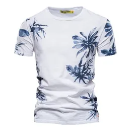 Folhas negizber impressas camiseta homens o-pescoço 100% algodão casual homens camiseta verão qualidade moda estilo havai estilo roupas 210324