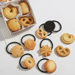 Cute Cookies Hair Ties Women Girl Biscuits Elastic Hair Band Ponytail Holder Fashion Hair Accessories for Gift Party