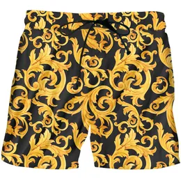 Mäns Shorts Ifpd Novelty 3D Golden Flower Print Barock Boardshorts Sommar Kort Byxor Lyx Kungliga Män Hip Hop Homme Partihandel 5XL