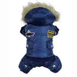 Kombinezon z kapturem Wodoodporny Mały Dog Odzież Airman Fleece Winter Coat Snowsuit Outdoor Dog Cat Parka Jacket Cloth Drop 211013