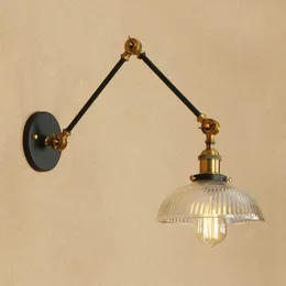 Antique Design Glass Swimming Arm Wall Lamp Retro Reading Lamp Bedside Home Industrial Led Wall Lights Fixture Black Gold Rustic 210724