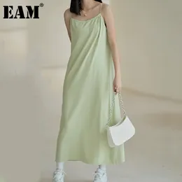 [EAM] Women Black Casual Bangage Backless Knitting Mid-Calf Dress Square Neck Sleeveless Loose Fashion Summer 1DD8019 21512